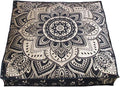 CRAFT KALA Mandala Floor Pillow Cushion Cover Seating Throw Cover Hippie Decorative Bohemian Ottoman Poufs Pom Pillow Cases Boho Indian Cotton Living Room Yoga Home Décor 35" Square, Black Gold Flower
