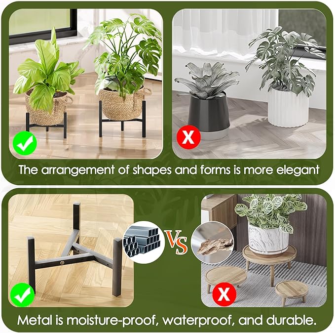 Boho Rattan Woven Stand Planter for Indoor Plant, Outdoor Tall Flower Seagrass Wicker Basket Pot Holders with Adjustable Metal Shelf(Brown)