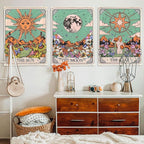 Aipon Tarot Tapestry Cute Tarot Card Tapestries 3 Pack Sun Moon Star Green Floral Flower Small Aesthetic Tapestry Wall Hanging for Bedroom Living Room Dorm (15'' × 20'')