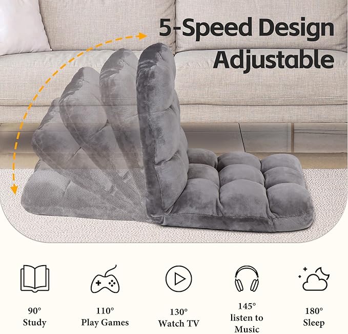 SUPER DEAL 14-Position Folding Floor Chair Gaming Sofa Cushioned Padded Reclining Bed Lounge Couch Seating for Comfy Reading, Reading, Gaming, Relaxing, Watching TV