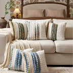 Aeckself Boho Chenille Tufted Throw Pillow Covers 18x18 Inch Set of 2, Farmhouse Decorative Striped Square Pillow Covers Accent Neutral Pillowcase for Living Room Couch Bed, Green