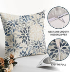 Kawani Navy Blue Dahlia Throw Pillow Covers 20x20 Inch Rustic Geometric Flower Decorative Square Pillow Cases Beige Tan Gray Floral Cushion Covers Farmhouse Home Decor for Sofa Couch Outdoor Set of 2