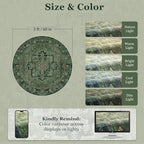 Dark Green Round Rugs 5ft, Low Pile Thin Circle Rugs Non Slip Washable, Traditional Medallion Printed Circle Carpet 5 feet for Bedroom Living Room Kitchen Dining Room