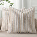 Pallene Faux Fur Plush Throw Pillow Covers 26x26 Set of 2, Luxury Soft Fluffy Striped Decorative Pillow Covers for Sofa, Couch, Living Room, Ombre Beige