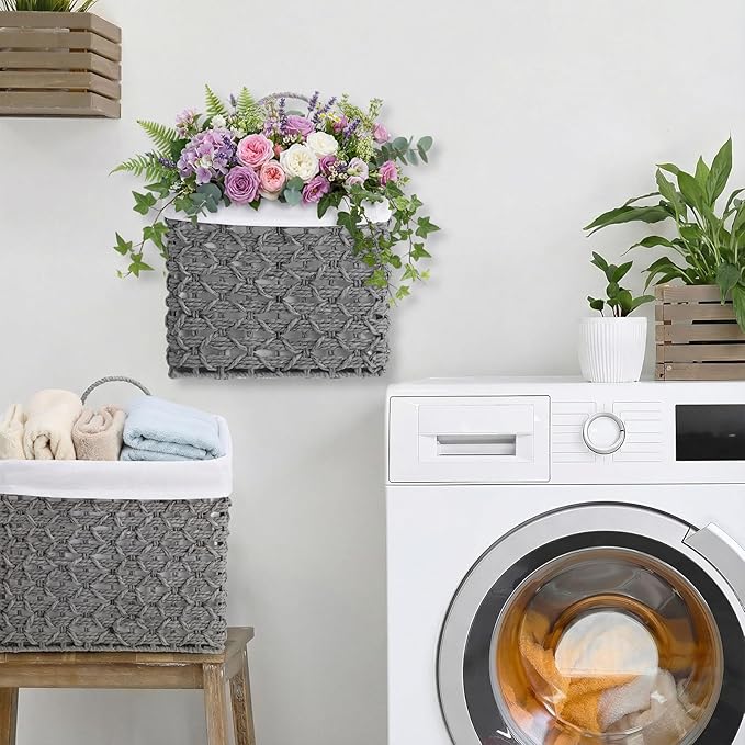 Novabright 2 Pack Wicker Hanging Basket with Handles Liners House Warming Gift for Organizing Front Door Mail Flowers Woven Wall Storage Basket for Garden Farmhouse Home(Paper Rope,Minimalist Style)