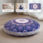 Meditation Cushion 32 Inch Round, Extra Thick Memory Foam Floor Pillow with Removable Washable Cover, Bohemian Mandala Yoga Cushion for Adults - Ideal Gift & Holiday Decor, Purple
