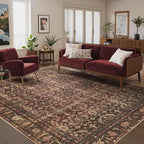6x9 Area Rugs for Living Room Bedroom, Large Washable Christmas Rug, Vintage Oriental Boho Rug, Non Slip & Low Pile Faux Wool Thin Carpet for Indoor Dining Room, Classroom Dorm and Kids Room