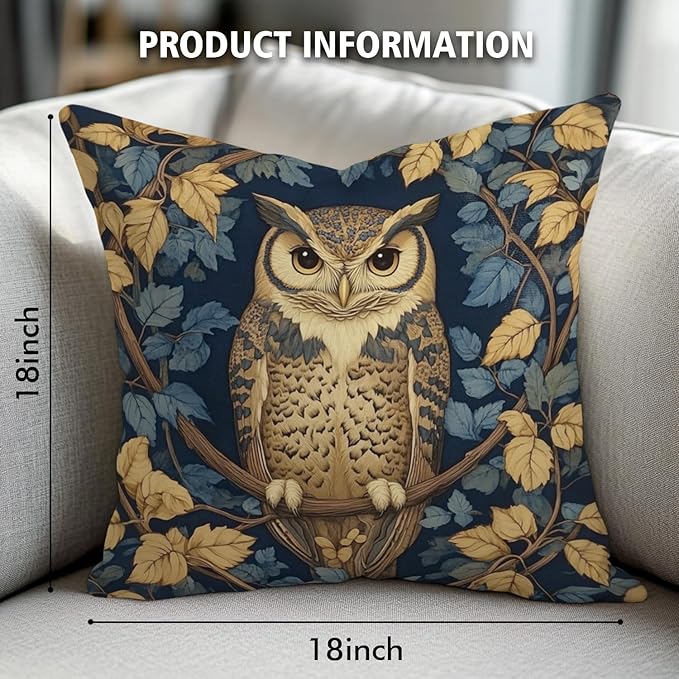 YOU FOUND ME William Morris Abstract Vintage Floral Velvet Owl Design Throw Pillow Covers Home Decor, Retro Art Decor Pillowcase Cushion Cover for Bed Sofa Living Room, Square 18x18inch (Owl)