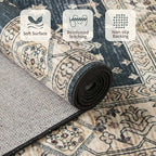 8x10 Area Rugs for Living Room, Large Washable Rug, Black Vintage Boho Rug, Non Slip & Low Pile Faux Wool Carpet for Indoor Dining Room, Bedroom and Farmhouse(Black 8x10ft)