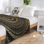 Black Gold Mandala Throw Blanket Boho Indian Hippie Vintage Abstract Bohemian Flower Blanket for Sofa Bed Couch Chair Or Dorm 50"x60"