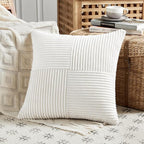 Fancy Homi 2 Packs Cream White Euro Decorative Throw Pillow Covers 26x26 Inch for Couch Bed Sofa, Farmhouse Boho Home Decor, Soft Corss Corduroy Patchwork Textured Square Cushion Case 66x66 cm