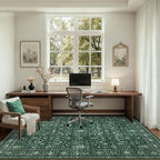 Area Rugs 9x12 Living Room Rug: Washable Rug Soft Vintage Distressed Floral Carpet Indoor Non-Slip Stain Resistant Large Carpets for Bedroom Dining Room Farmhouse Nursery Home Office Deep Green