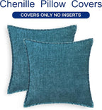 CaliTime Throw Pillow Covers Decorative 26 X 26 Inches Pack of 2 Cotton Thread Stitching Edges Solid Dyed Soft Chenille Cushion Cases for Couch Sofa Bed Living Room Farmhouse Ocean Blue