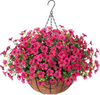HyeFlora Artificial Fake Hanging Plants Flowers Basket for Outdoor Outside Porch Summer Decoration, Faux Silk Hotpink Dasiy UV Resistant Realistic in Planter for Home Patio Garden Yard