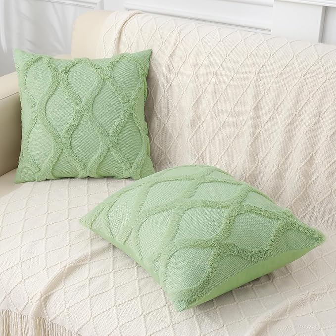 decorUhome Spring Euro Sham Throw Pillow Covers 22x22 Inch Set of 2, Soft Plush Faux Fur Wool Sage Green Accent Couch Pillow Covers for Modern Farmhouse Bed Sofa Living Room
