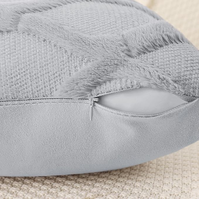decorUhome Spring Throw Pillow Covers 12x20 Inch Set of 2, Soft Plush Faux Fur Wool Lumbar Grey Accent Couch Pillow Covers for Modern Farmhouse Bed Sofa Living Room