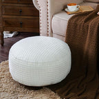 SUTAVIA Pouf Ottoman Cover Unstuffed Pouf Seat Decorative Soft Storage Bean Bag 20x20x8 Inches Floor Footrest for Living Room Bedroom (White, Round)