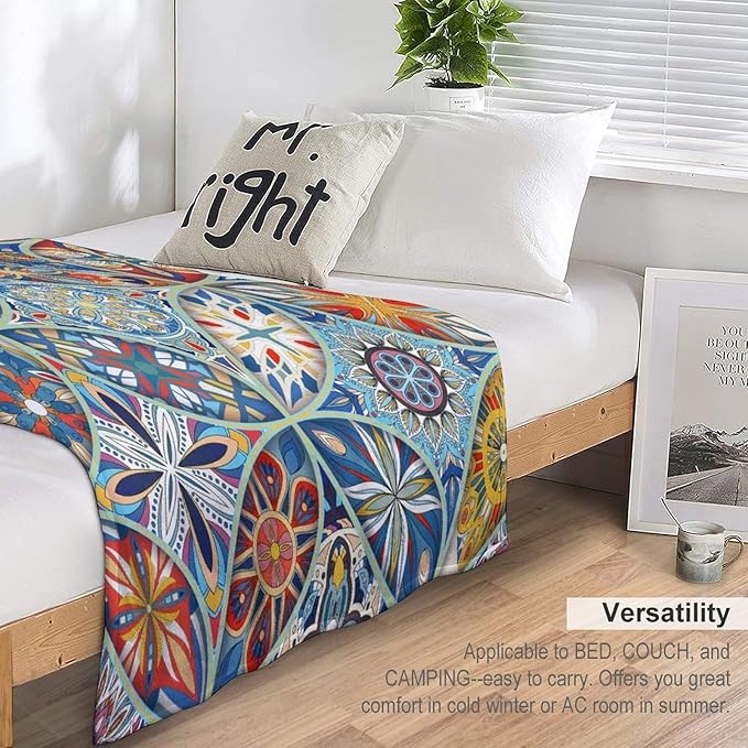 Boho Floral Throw Blanket Colorful Bohemian Mandala Blanket for Sofa Bed Couch Chair Or Dorm 30"x40"
