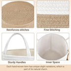 Mkono Woven Storage Basket Decorative Rope Basket Wooden Bead Decoration for Blankets,Toys,Clothes,Shoes,Plant Organizer Bin with Handles Living Room Home Decor, 11" W × 11" L, Cream White and Brown