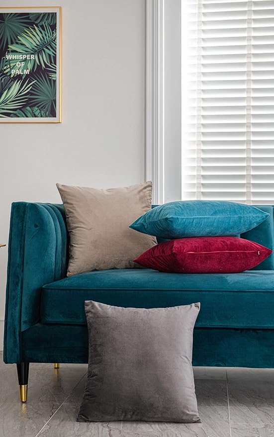Throw Pillow Covers 22x22 Dark-Grey: Pack of 2 Cozy Soft Velvet Square Modern Luxury Decorative Throw Pillow Cases for Sofa Couch Living Room Bed Home Decor