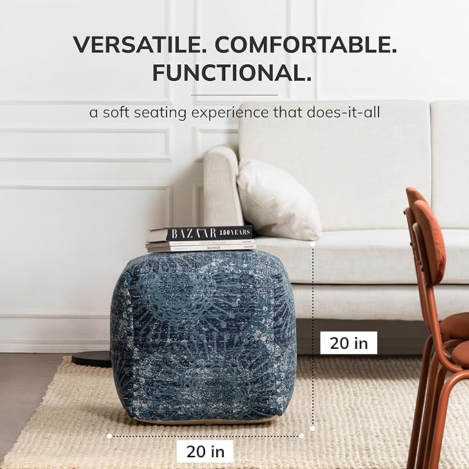 Anji Mountain Pouf Ottoman Foot Rest, Handmade Ottoman Pouf, Comfortable Foot Stool, Decorative Floor Seating for Living Room Decor, Bedroom & Home Décor Accent - Les Cavaliers