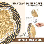 10 Pack Boho Wall Decor, 15 Inch Wall Basket Decor Round Handmade Hanging, Rattan Woven Wall Basket Decor for Living Room, Rustic Flat Elegant, Farmhouse, Bedrooms, Table Settings, Kitchen Home