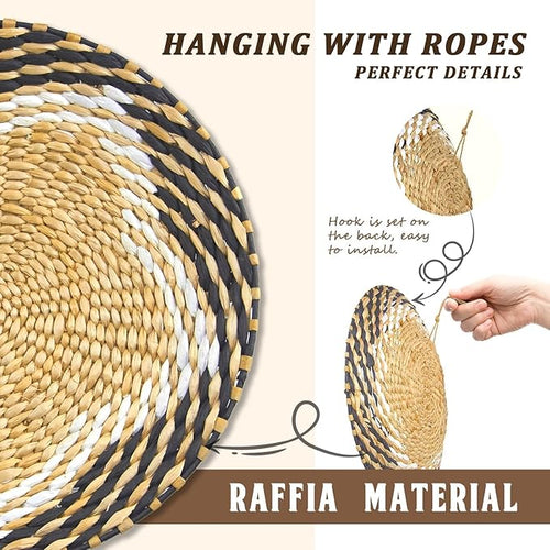 10 Pack Boho Wall Decor, 15 Inch Wall Basket Decor Round Handmade Hanging, Rattan Woven Wall Basket Decor for Living Room, Rustic Flat Elegant, Farmhouse, Bedrooms, Table Settings, Kitchen Home
