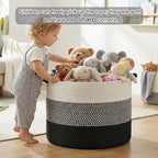 70L Large Cotton Rope Basket, Decorative Woven Blanket Storage for Living Room, Boho Toy Storage & Toy Box for Kids, Versatile Laundry Basket & Nursery Hamper for Blankets(Black)