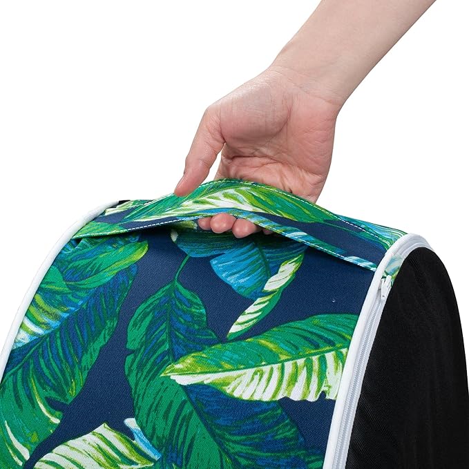 Magpie Fabrics Inflatable Stool Ottoman Pouf D20 xH9, Outdoor Round Footrest Footstool with Foot Pump, Portable for Patio Travel Camping - Green Lagoon Leaves