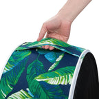 Magpie Fabrics Inflatable Stool Ottoman Pouf D20 xH9, Outdoor Round Footrest Footstool with Foot Pump, Portable for Patio Travel Camping - Green Lagoon Leaves