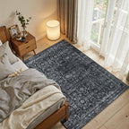 3x5 Rug for Entryway Bedroom, Black 3x5 Washable Area Rug, Vintage Retro Boho Throw Rug, Non Slip & Low Pile Small Carpet for Indoor Kitchen, Bedside, Living Room, Bathroom and Dining