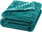 MIULEE Fleece Blanket, Durable Plush Fuzzy Extra Soft Warm Cozy Teal Blue Striped Flannel Throw Blanket for Couch Sofa Bed 30"x40", Turquoise