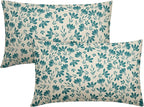 Teal Floral Pillow Covers 12x20 Set of 2 Vintage Rustic Old Style Cute Small Flower Blue Green Cream Print Decorative Outdoor Pillowcases Farmhouse Throw Cushion Case Decor for Couch Sofa Bed