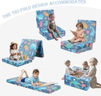 MeMoreCool Foldable Floor Mattress for Kids, Glow Trifold Mat, Kids Folding Mattress Portable Futon, 57x22 Inch Blue