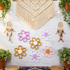 Ripeng 6 Pcs Boho Nursery Decor Flower Daisy Wall Art 6 Inch Woven Macrame Wall Hanging Bohemian Flower Decor Daisy Nursery for Baby Girls Kids Home Bedroom(Vintage Color)