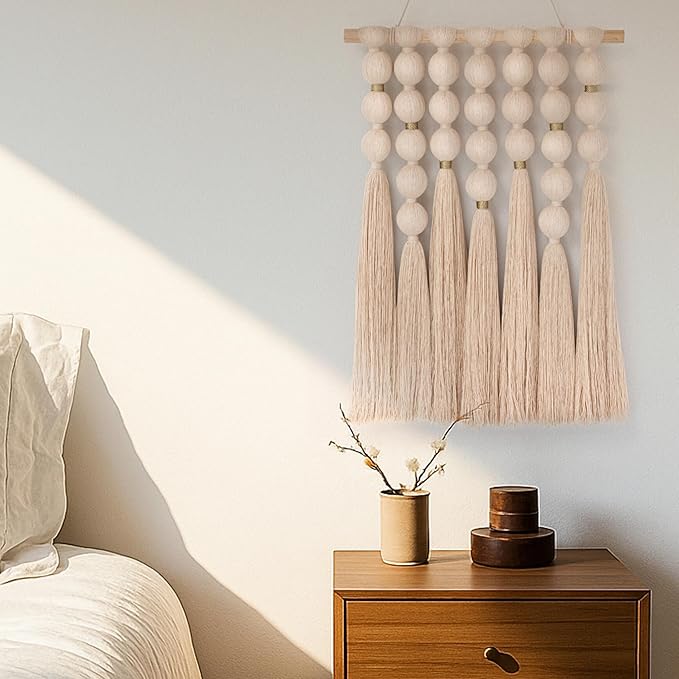 STRONA Handmade Macrame Wall Hanging – 16"W x 23"L Boho Tapestry with Gold Detail, Natural Cotton Macrame Wall Art, Organic Modern Wall Decor for Bedroom, Living Room, Entryway, Artisan Handcrafted in India