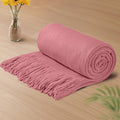 Vonty Dusty Pink Knitted Blanket with Tassels Fringe 50" x 60", Super Soft Knit Throw Blanket, Farmhouse Decorative Lightweight Blanket for Couch, Sofa, Bed