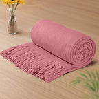 Vonty Dusty Pink Knitted Blanket with Tassels Fringe 50" x 60", Super Soft Knit Throw Blanket, Farmhouse Decorative Lightweight Blanket for Couch, Sofa, Bed