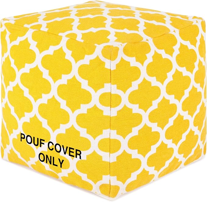 REDEARTH · UNSTUFFED Pouf Ottoman Cover Textured Storage Cube Boho Bean Bag Footrest Stool for Living Room, Bedroom,Nursery, Farmhouse, Kidsroom, Patio, Gym; 100% Cotton (18X18X18; Mustard)