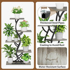 Plant Stand Indoor with Grow Lights - 44" Tall Corner Plant Stands for Indoor Plants, 5 Tiered Metal Plant Shelf, Curved Plant Flower Holder Dispaly Rack for Living Room, Home Patio Balcony (Gray)