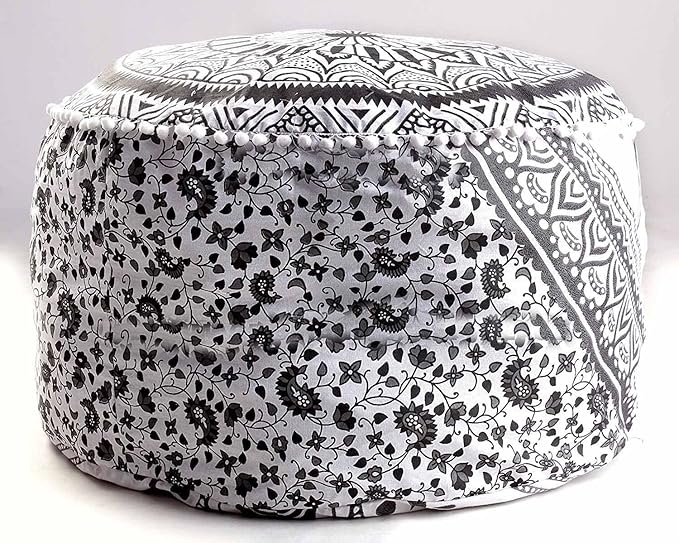 Indian Mandala Pouf Ottoman Cover Cotton Floor Pillow Hippie Boho Decorative Cushion Cover Home Dorm Decor Footstool Bohemian Couch Cover Chair Cover
