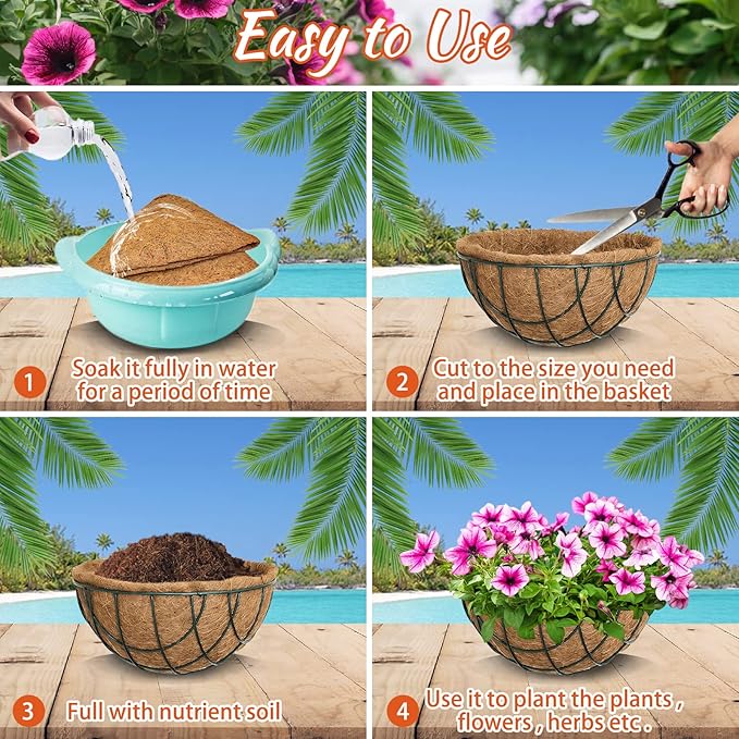 Riare 2 Pack 14 Inch Round Coco Liners Replacement, 100% Natural Coconut Coir Liners for Hanging Baskets, Garden Flower Vegetables Planter Pot, Window Box, Fence, Decks