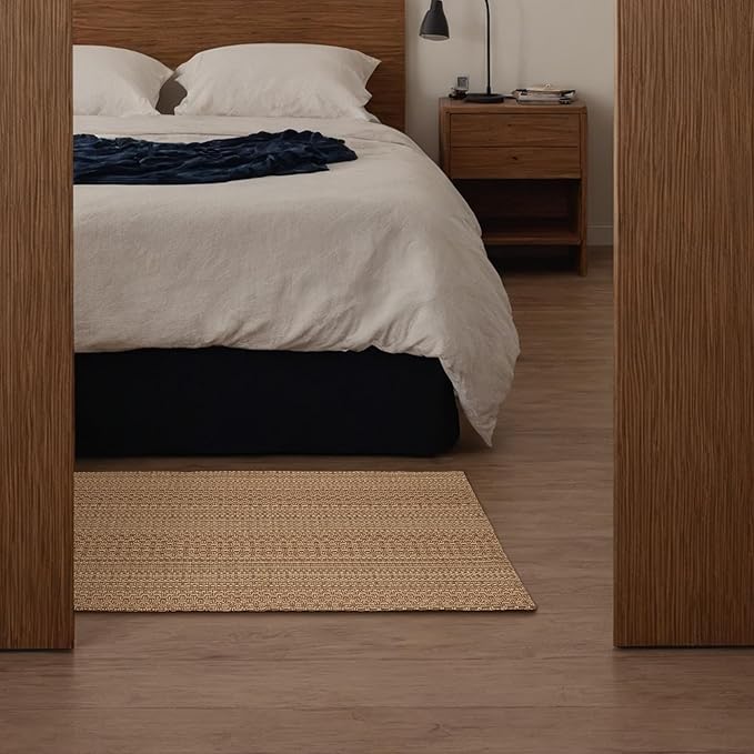 2x6 Washable Runner Rug, Textured Natural Woven Low-Profile Hallway Runner with Non-Slip Backing, Neutral Light Brown, for Kitchen, Laundry Room, Entryway