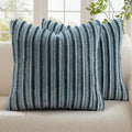 decorUhome Cozy Faux Fur Throw Pillow Covers 24x24 Set of 2 Decorative Soft Plush Striped Modern Farmhouse Boho Couch Euro Sham Pillow Cases with Velvet Back for Sofa Bed Living Room, Blue Grey