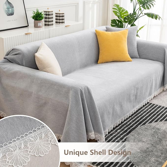 ROOMLIFE Minimal Design Grey Sofa Slipcovers Sectional Couch Covers Soft Chenille Sofa Covers for 2-3 Cushion Couch,Recliner Chair,Loveseat-Couch Cover for Dogs Pets, 71"x118"