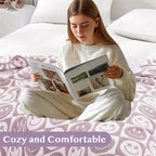 WRENSONGE Checkered Throw Blanket Lilac Smiling Face Soft Cozy Fluffy Warm Hand Made Throw Blankets for Couch, Sofa, Chair, Bed, Camping, Picnic, Travel Lightweight Bed Blanket - 50"*60"