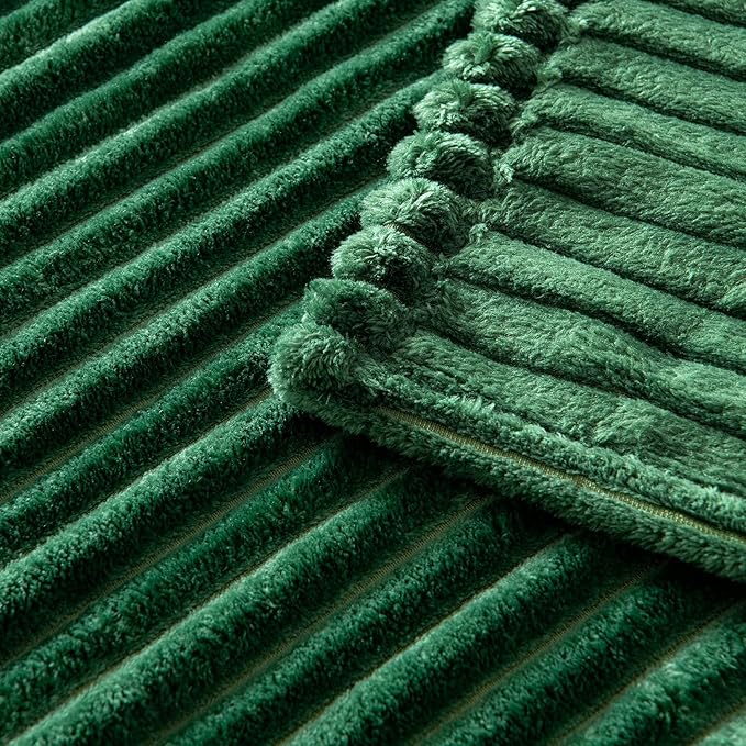 MIULEE Fleece Throw Blanket for Couch 300GSM Super Soft Lightweight Plush Striped Throws, Dark Green Warm Cozy Breathable Ribbed Blanket for Bed/Sofa, Twin Size 60"x80"