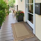 Easy Jute Front Door Mat, 2.6x4 Washable Entryway Rug Non Slip Small Kitchen Rug, Farmhouse Low Pile Floor Scalloped Rugs for Bathroom Porch Doorway