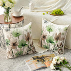 AVOIN colorlife Poppy Flowers Chinoiserie Throw Pillow Covers, 18 x 18 Inch Sage Green Brown Seasonal Leaves Cushion Case Decoration for Sofa Couch Set of 2