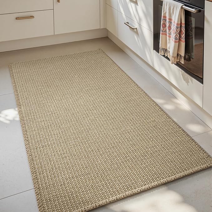 RESARE Jute Kitchen Mats for Floor, 2PCS Kitchen Rugs Set Non Slip, Runner Rugs for Kitchen, Stain Resistant Floor Mat Carpet for Hallways Entryway Laundry,17"x32"+17"x48"